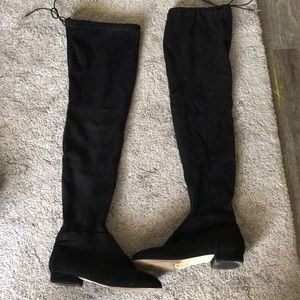 Black faux suede THIGH HIGH boots